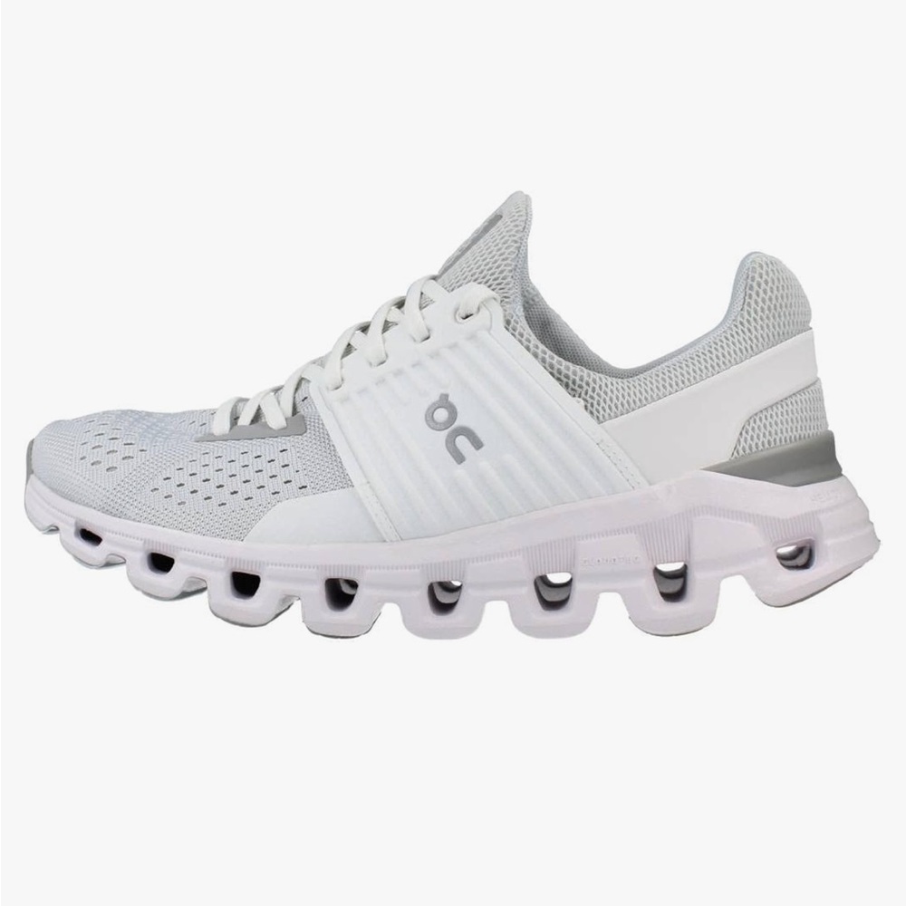 On Running Women's White and Light Gray Cloudflow Athletic Sneakers